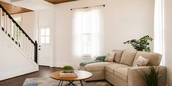 Image 2: Large living room with high ceilings and shiplap i