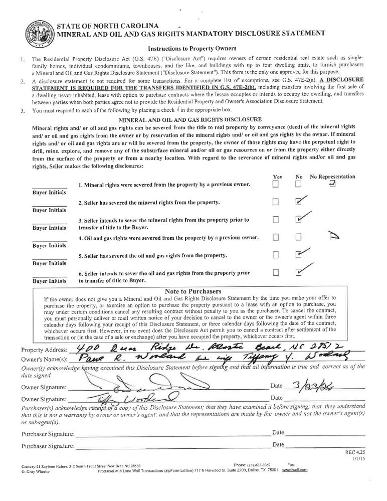 Image 1: Mineral, Oil & Gas Rights Disclosure