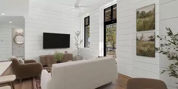 Image 2: Living Room w/ Porch Access