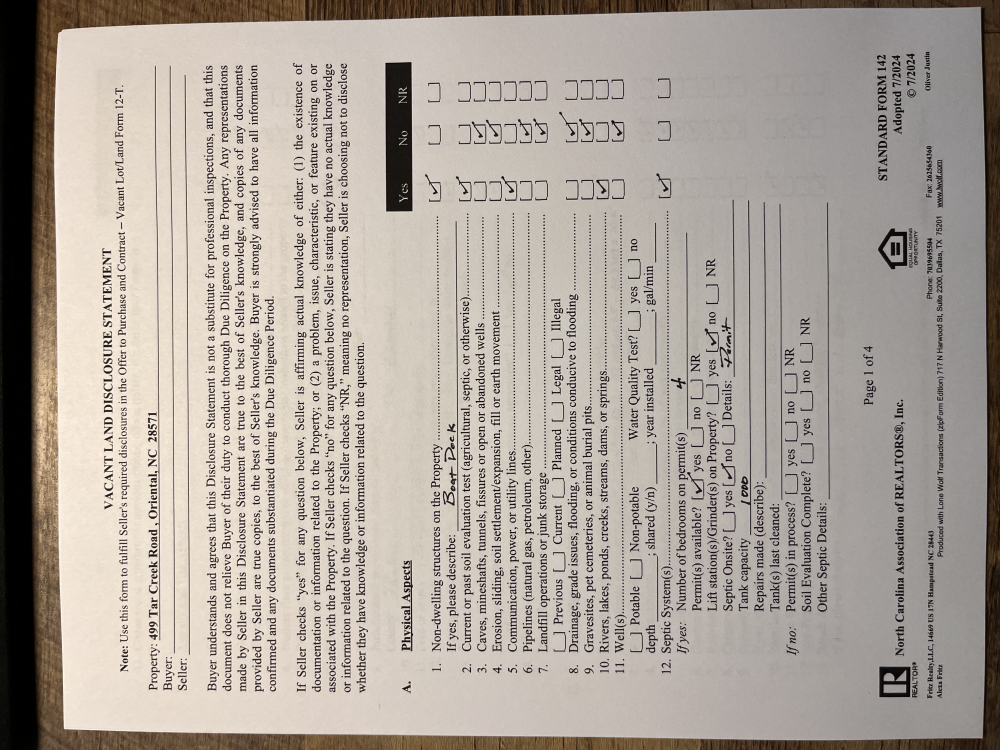 Image 4: Vacant Land Disclosure page 1
