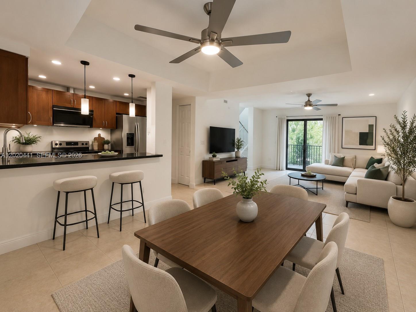 Image 1: AI Staged Kitchen and Living Area