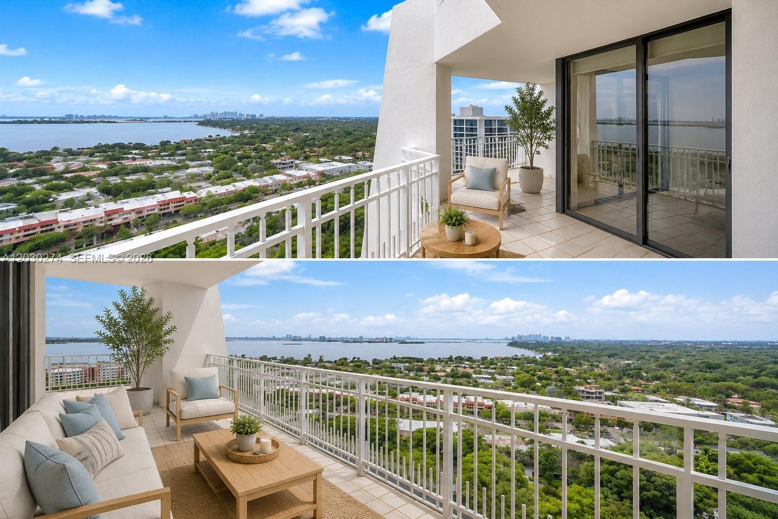 Image 3: DIGITALLY STAGED TOWER SUITE BALCONY WITH THE MOST EXQUISTE VIEW OF WIDE INTRACOASTAL WATERWAY, LUSH