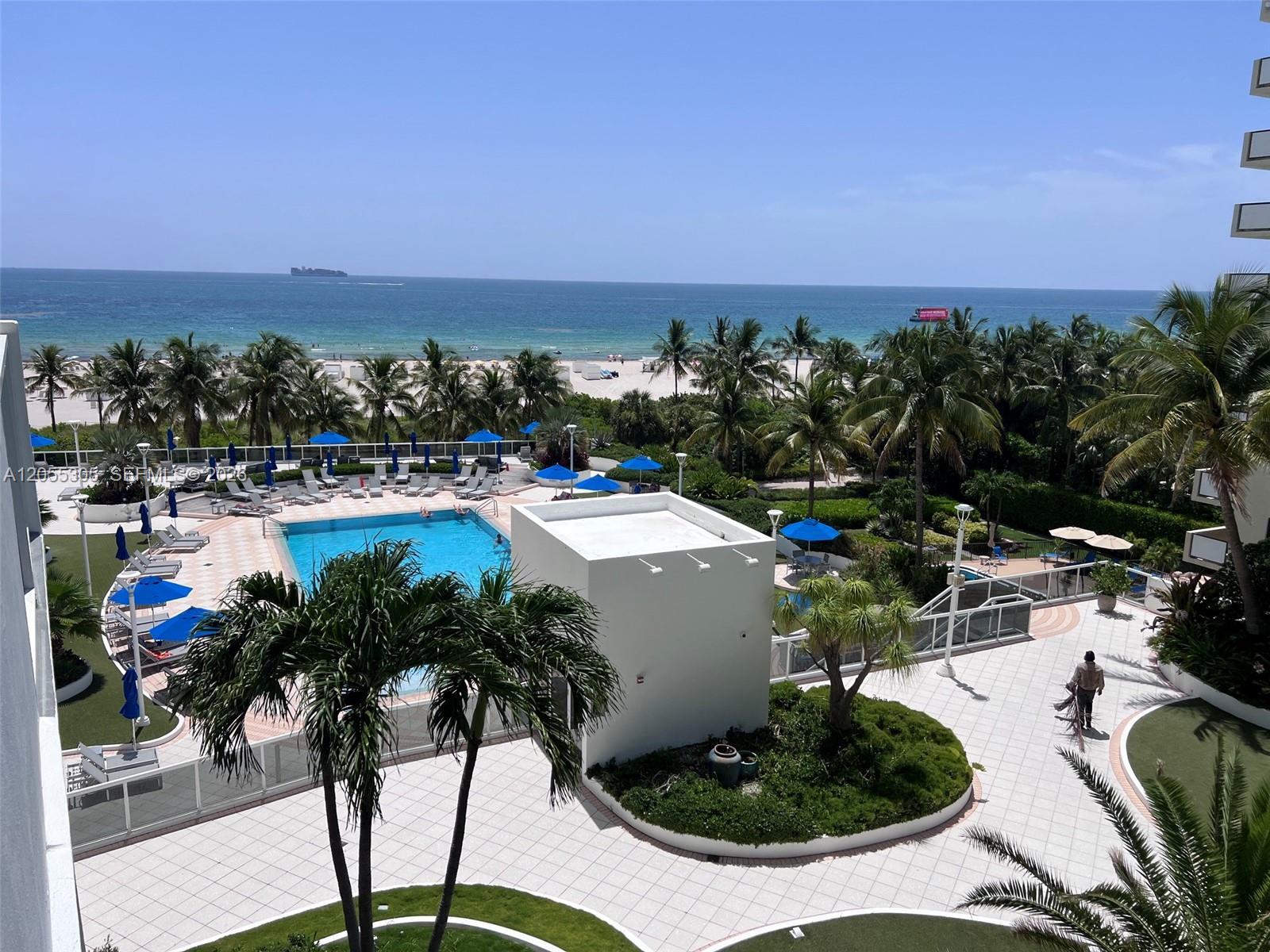 Image 1: View from unit 634 private balcony to the ocean and pool