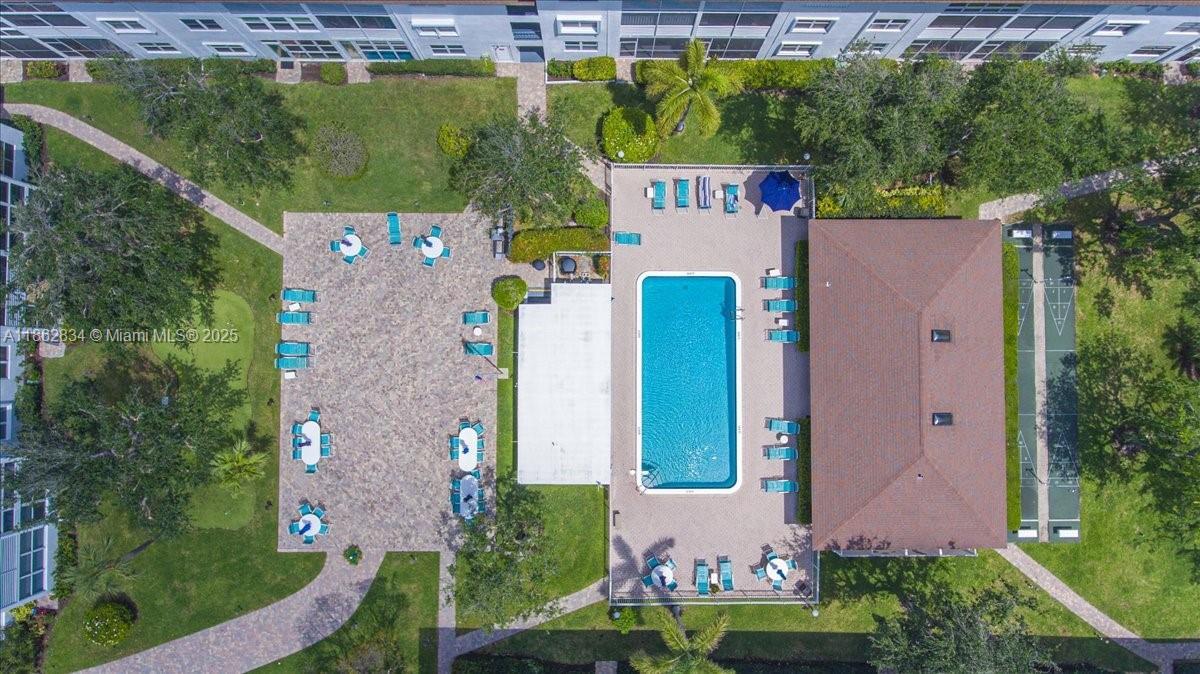 Image 3: Aerial view of pool and courtyard area