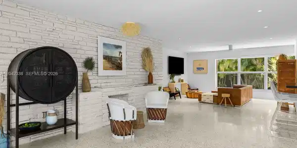 Image 2: Open-Flow Living Area with Newly Polished Terrazzo Floors