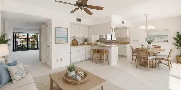Image 3: Virtually staged open den off kitchen