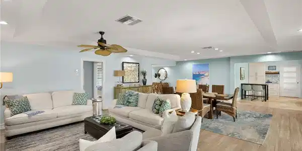 Image 3: Living area featuring recessed lighting, wood finished floors, and a ceiling fan