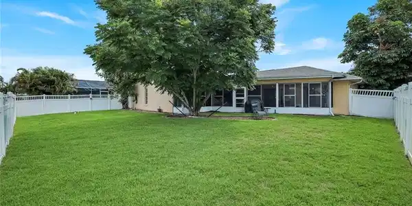 Image 2: Expansive fully fenced backyard with lush green lawn, mature shade tree, and plenty of room for pets, play, or outdoor entertaining.