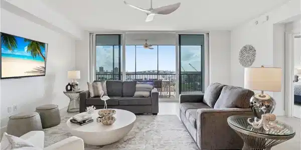 Image 3: Living room Overlooking beautiful views of Fort Myers Beach- Virtually edited