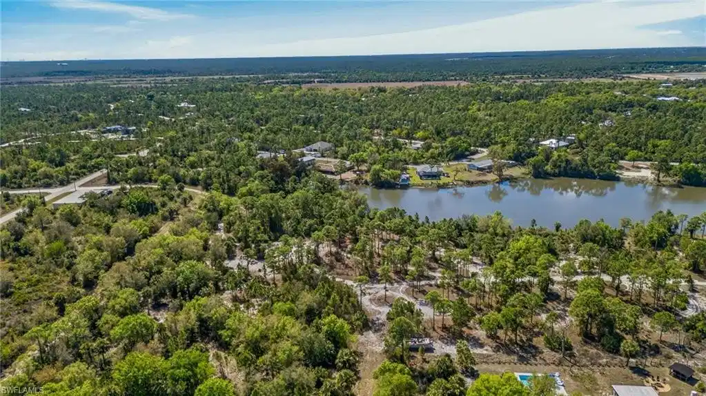 Image 1: Bird's eye view of a forest and a nearby body of water