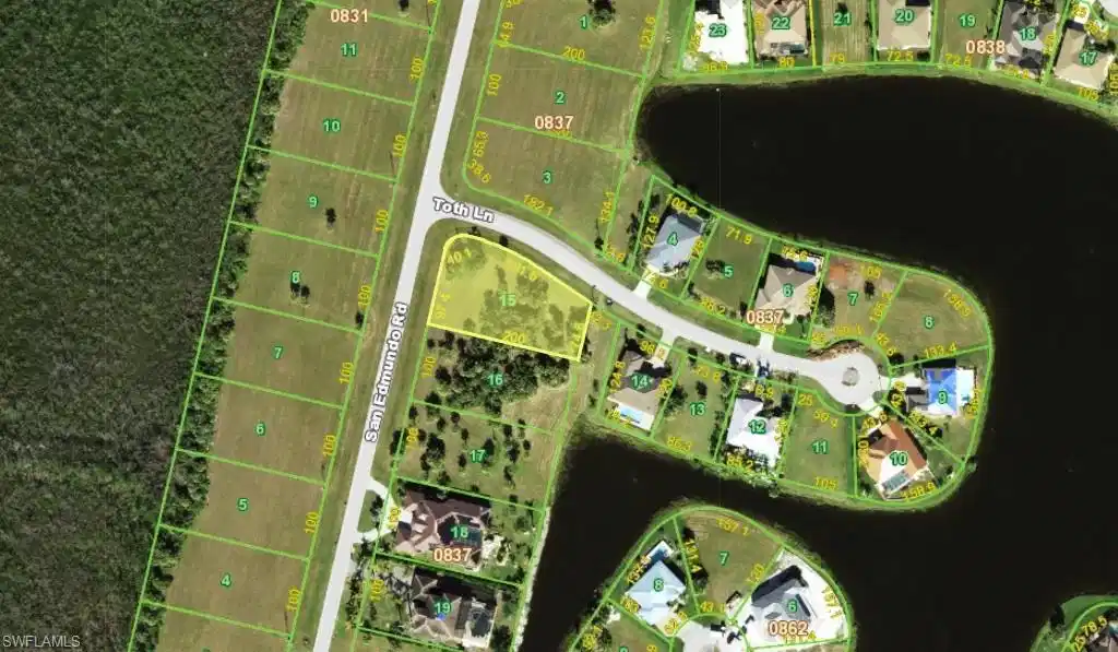 Image 1: Aerial view of property's location featuring property boundaries highlighted