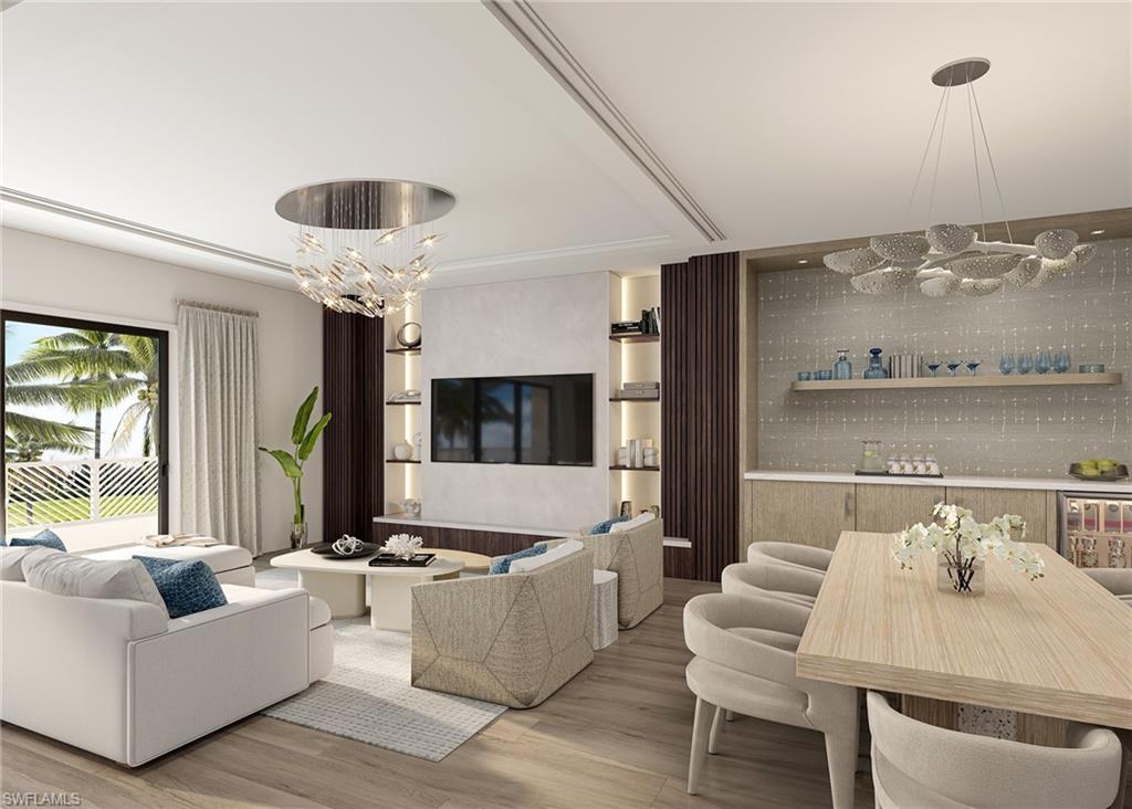 Image 3: Living area with a chandelier and wood finished floors-Virtual Rendering