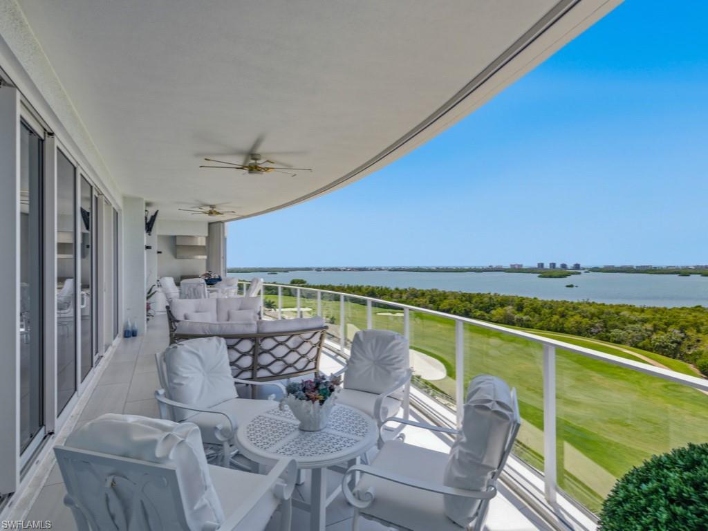 Image 2: Open Balcony with amazing Gulf of Mexico & Estero Bay views - Electric Hurricane Shutters & BBQ Grill