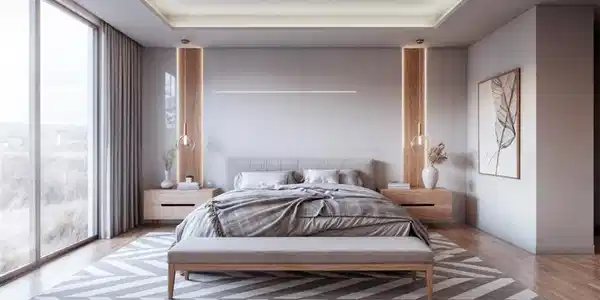 Image 2: Bedroom with wood finished floors and a raised ceiling (Rendered photo)