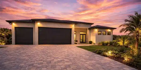 Image 3: Prairie-style home featuring a garage, stucco siding, and driveway (Rendered photo)