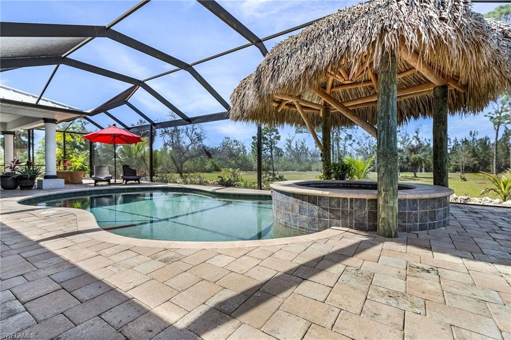 Image 3: View of pool with a pool with connected hot tub, a lanai, and a patio