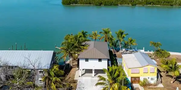 Image 3: Bird's eye view of a large body of water and a notable bridge