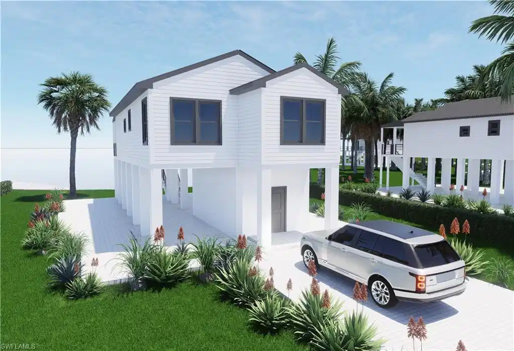 Image 1: Virtual Rendering - View of front of house with a front yard, stairway, and driveway