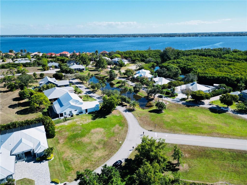 Image 4: Aerial perspective of suburban area featuring a large body of water