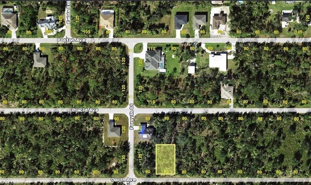 Image 1: Aerial map of property and surrounding area featuring property parcel outlined