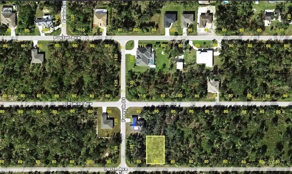 Image 1: Aerial map of property and surrounding area featuring property parcel outlined