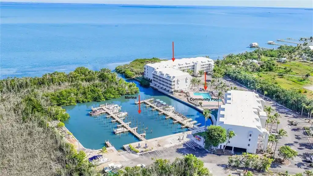 Image 1: Bird's eye view of a nearby body of water