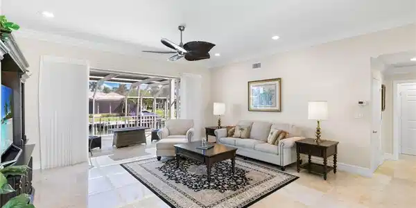 Image 4: Living area featuring ornamental molding, recessed lighting, a ceiling fan, and a sunroom