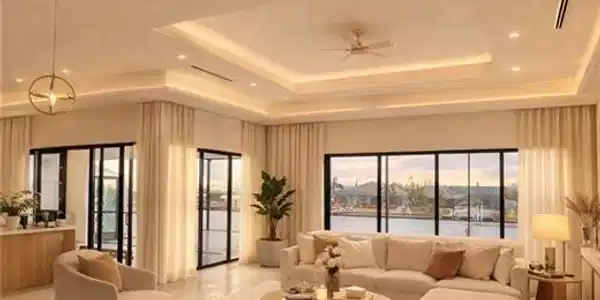 Image 2: Living room featuring a raised ceiling, plenty of natural light, ceiling fan, and recessed lighting (Rendered photo)