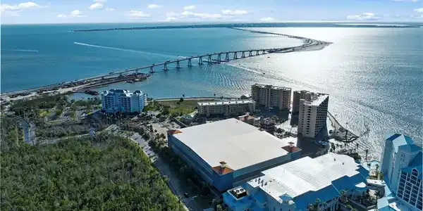 Image 3: Aerial view looking towards river and Sanibel