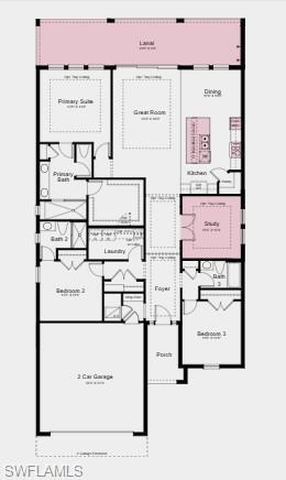 Image 2: Additional Highlights Include: a study with double doors, a covered extended lanai, gourmet kitchen, an outdoor kitchen rough-in, tray ceiling package, 4' garage extension, and impact windows throughout the whole house.