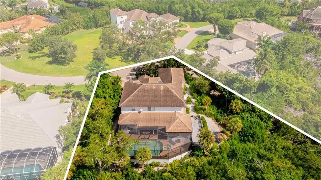 Image 1: Aerial perspective of suburban area with property parcel outlined