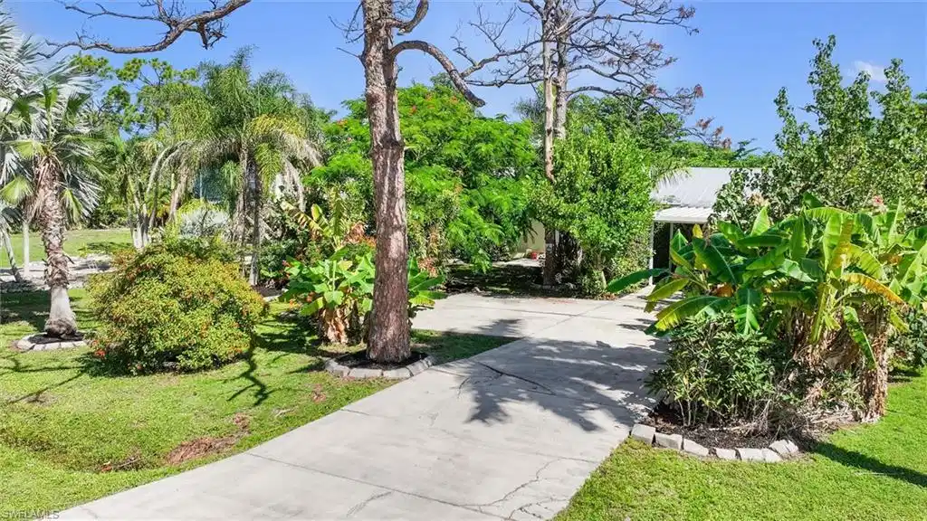 Image 1: Spacious driveway surrounded by mature tropical landscaping with plenty of room for vehicles, a boat or other recreational gear.