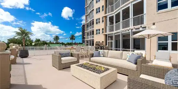 Image 3: View of priate patio / terrace virtual fire pit for marketing.
