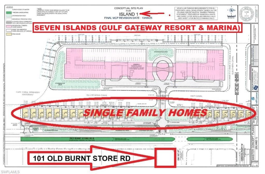 Image 4: Enjoy the amenities of the Resort to be built on the Seven Islands across the street without paying HOA fees. Restaurants, shops, and green space areas will be open to the Public. Your future home will be buffered by the single family homes on the front of the resort along Old Burnt Store RD.