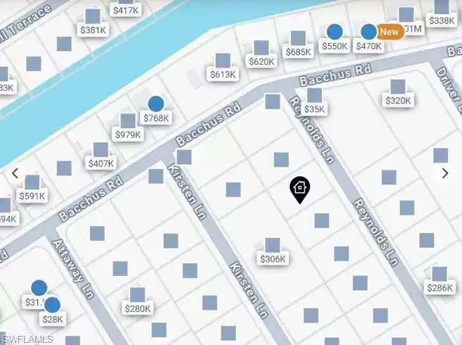 Image 1: Real Estate Listing Map. Displaying property locations and price points within a defined geographic area