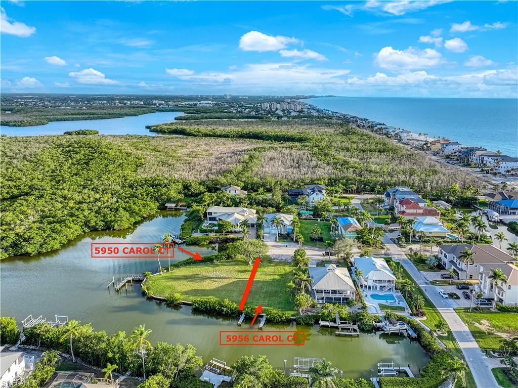Image 4: Aerial perspective of suburban area featuring a large body of water