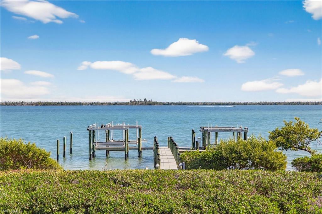 Image 3: Dock area featuring boat lift and a water view