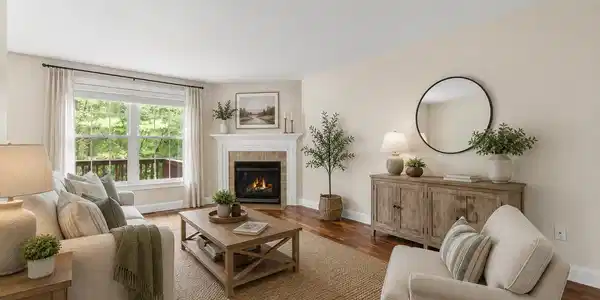 Image 3: Virtually Staged living room, warm and charming Image 3: Virtually Staged living room, warm and charming