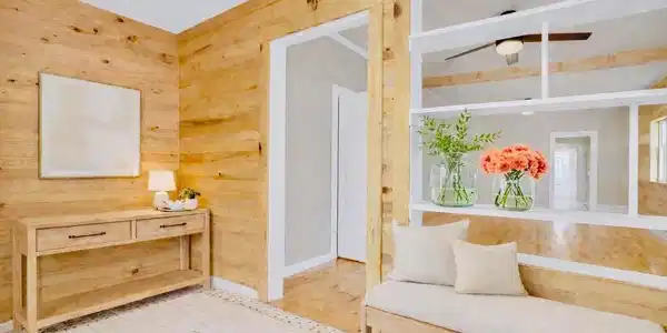 Image 3: Black / White Hex Tile Floor.Warm Woods. Built-ins