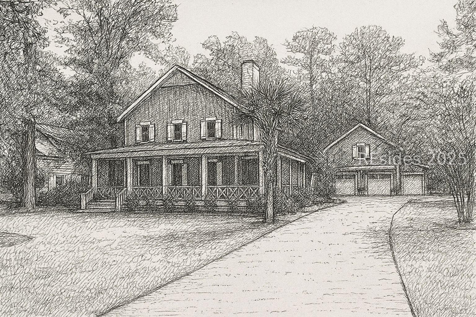 Image 2: Classic pen & ink drawing - #2 Oldfield Village Rd Image 2: Classic pen & ink drawing - #2 Oldfield Village Rd