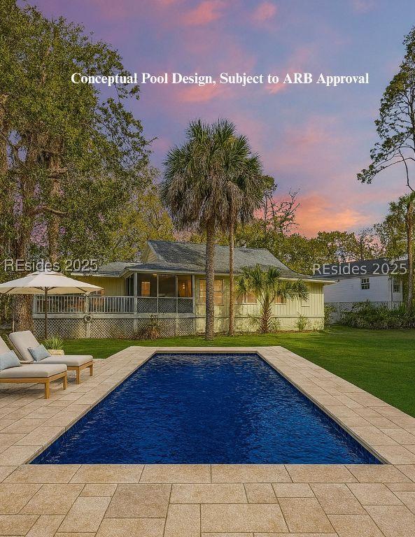 Image 2: Backyard view of home with conceptual pool design