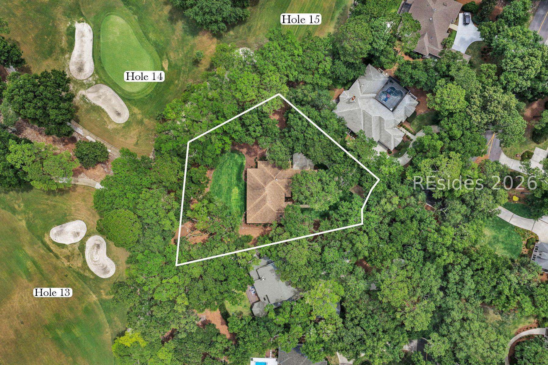 Image 3: Aerial of home & 13th, 14th, & 15th Holes