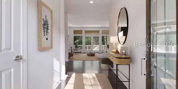 Image 3: Virtually staged foyer & living: 64 Shell Ring Rd