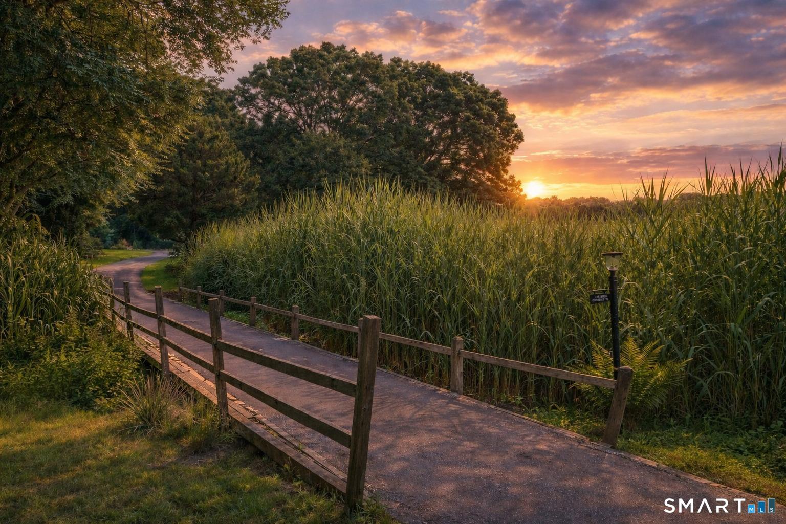 Image 3: A charming private bridge offers a picturesque approach to the home.
