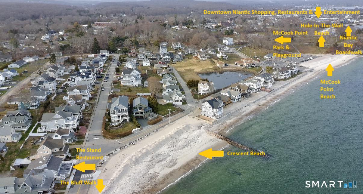 Image 2Aerial View: Just 2 blocks from Crescent Beach with convenient access to downtown Niantic, beaches, dining, and shoreline attractions.