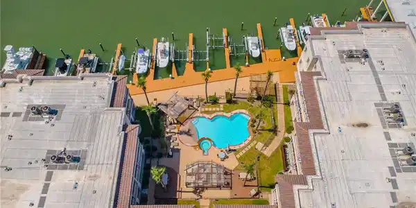 Image 3: overhead of marina and boat slips